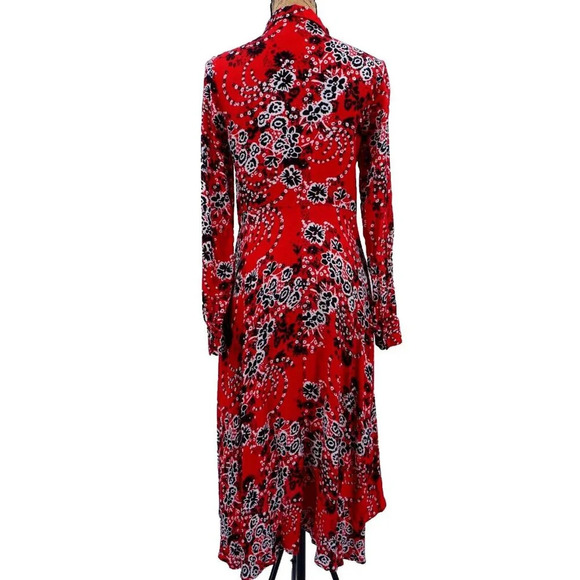 Free People Dress Women 2‎ Red Black Floral Twisted Waisted Pockets Boho Chic - Picture 2 of 12